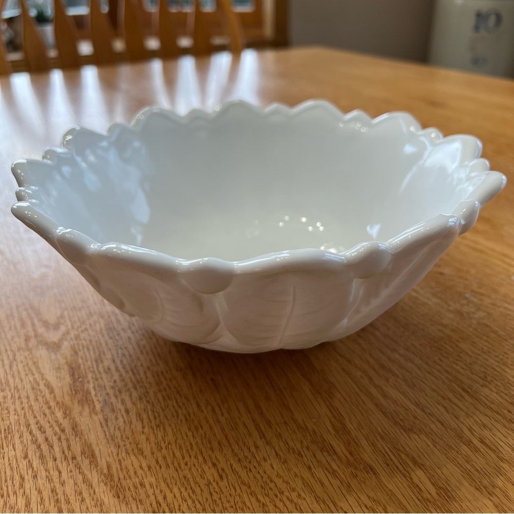 Vintage Indiana Glass "Wild Rose" Cabbage Leaf Milk Glass Serving/Fruit Bowl